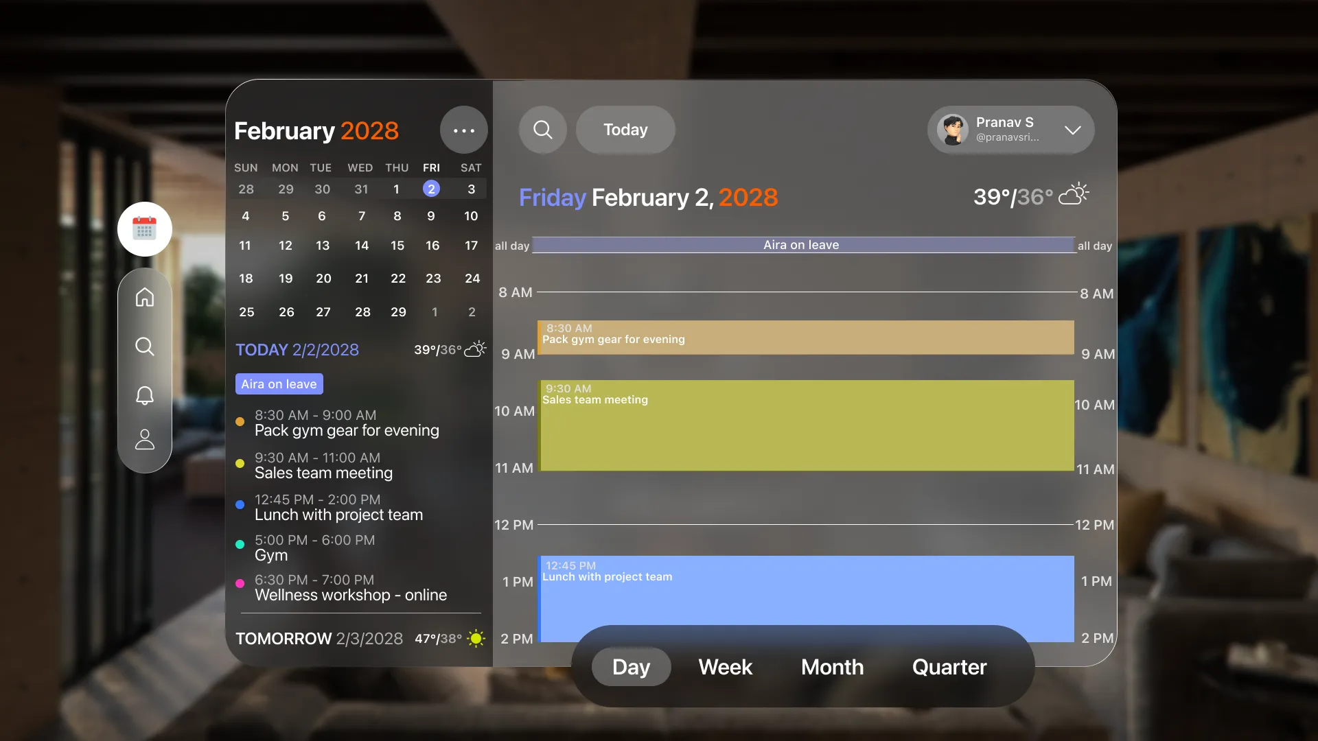 Calendar screen UI